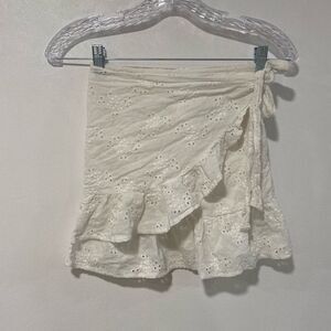 Princess Polly White Eyelet Ruffle Wrap Mini Skirt | Size 0